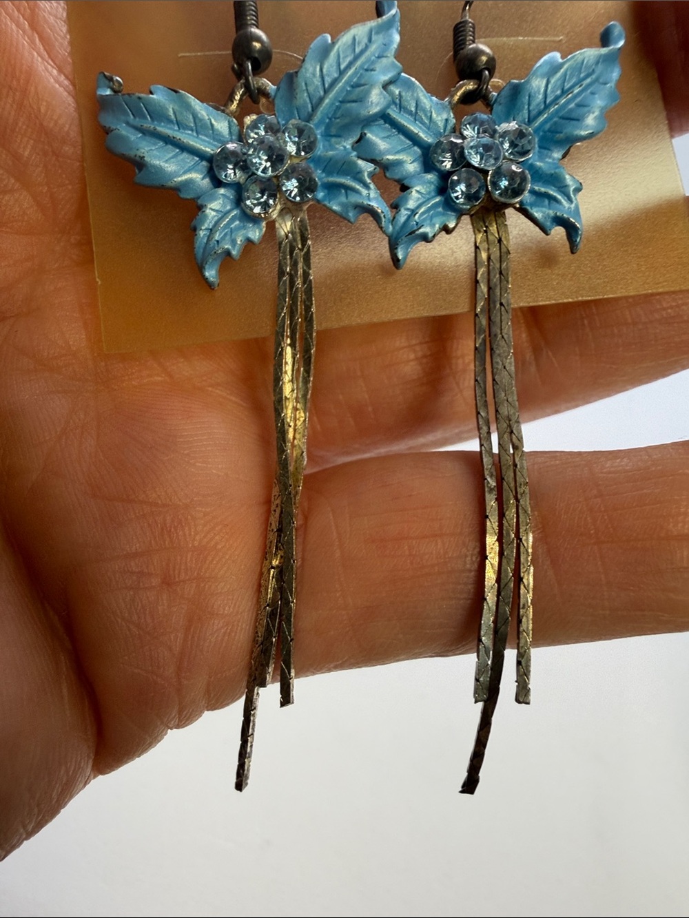 Moon Color Blue Butterfly Dangle Earrings new but super old ! - Picture 5 of 7